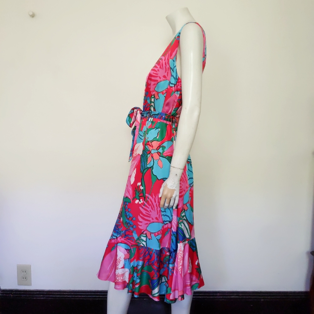 ๐HP๐ Talbots Tropical Floral Fit Flare Pink Dress 14 - Picture 5 of 9